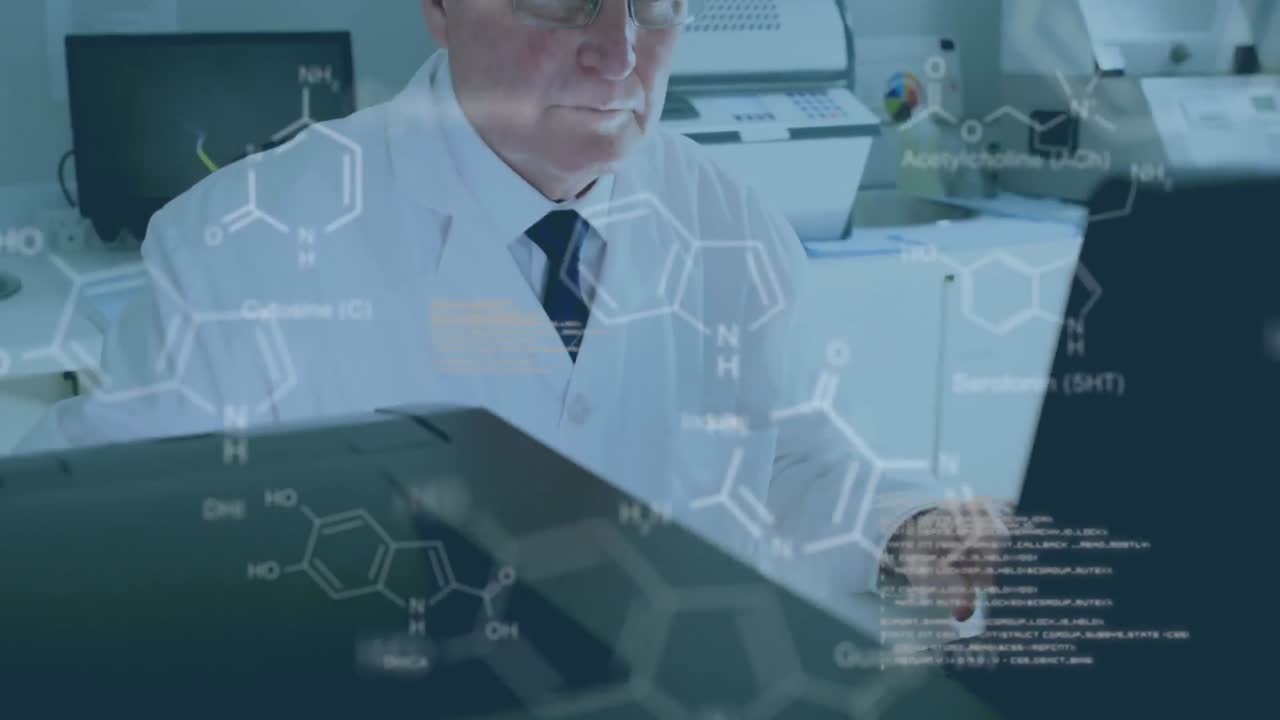 백인 남성 과학자에 대한 과학 데이터 처리 애니메이션