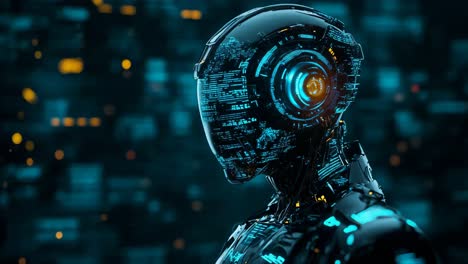futuristic robot in a cyberpunk city