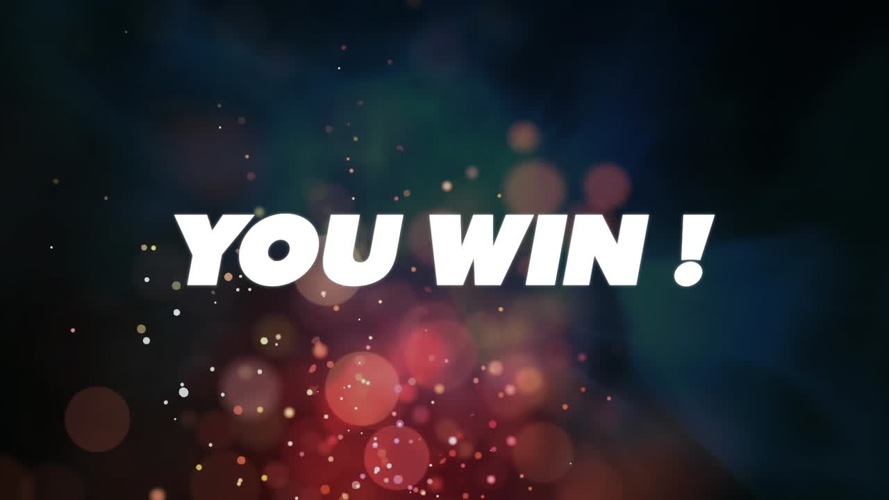 animación de usted ganar banner de texto sobre chispas de luz contra fondo negro