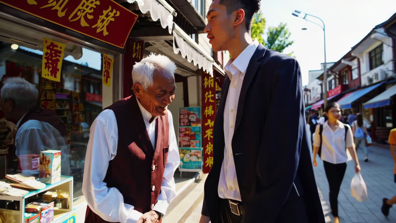 Interaction between young and elderly people in a Chinese city street