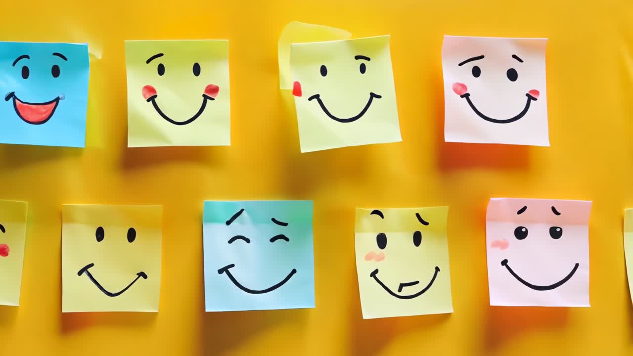 스마일리 얼굴 을 가진 붙여진 메모 들 의 어리