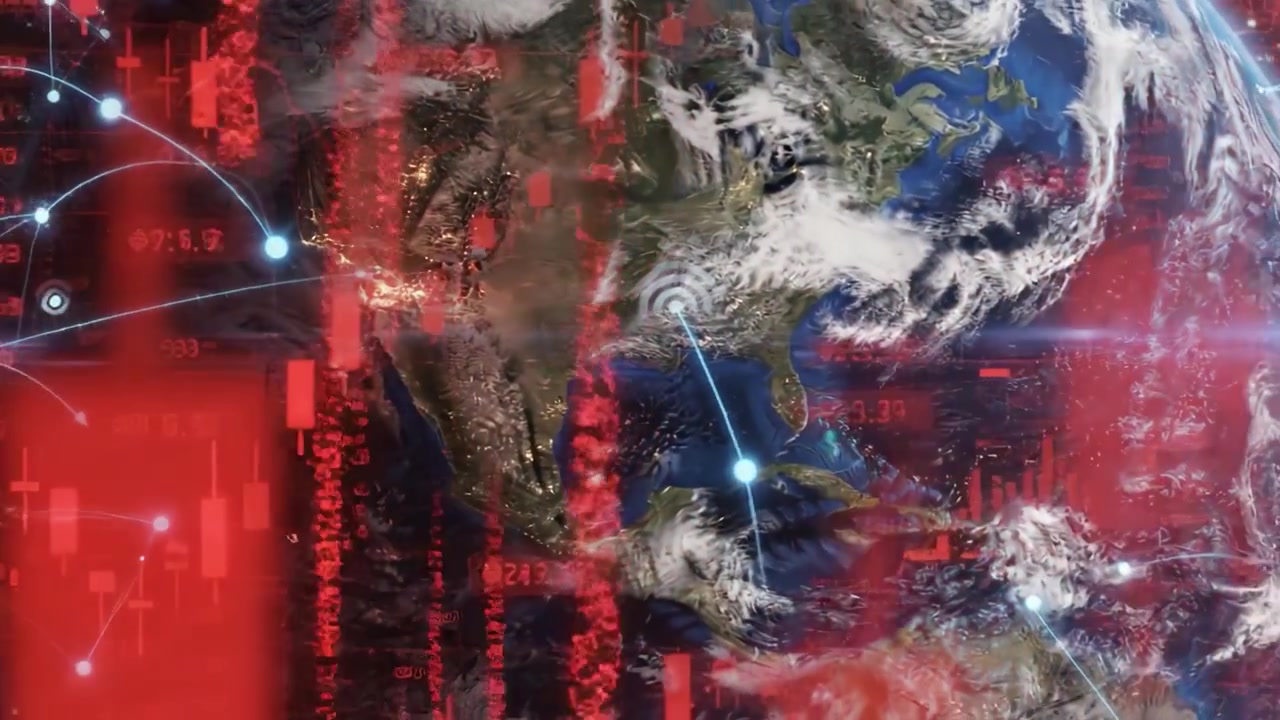 Una visualizzazione dinamica della Terra circondata da analisi dei dati e tendenze statistiche in un ambiente cosmico, che illustra l'interazione tra il nostro pianeta e la tecnologia moderna.
