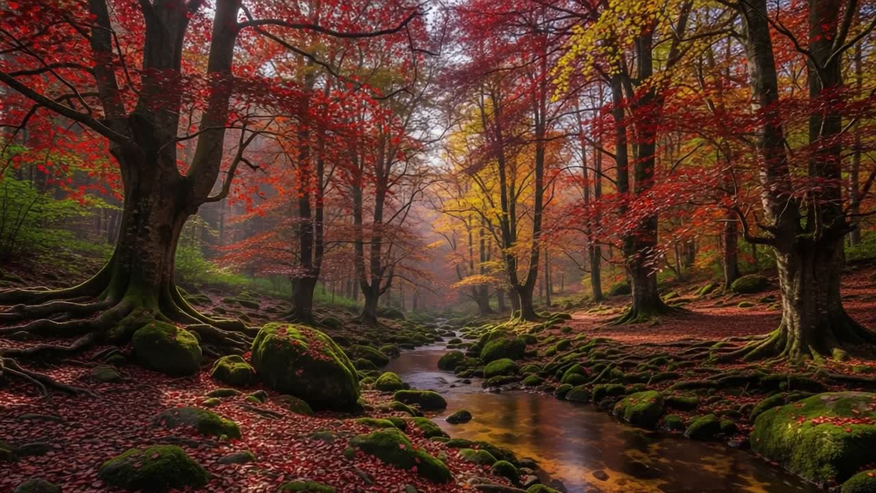 A Captivating Autumn Landscape Featuring Vibrant Trees and a Serene ...
