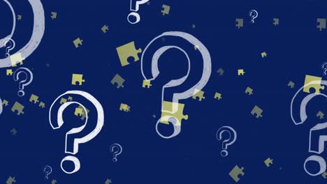 Animation-of-question-marks-and-puzzles-over-violet-background