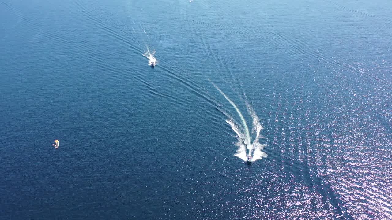 Speeding Thrills: Aerial View of Speed Boats Racing on Shuswap Lake