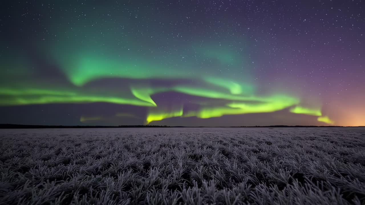Vibrant Aurora Borealis Over a Frosted Winter Landscape