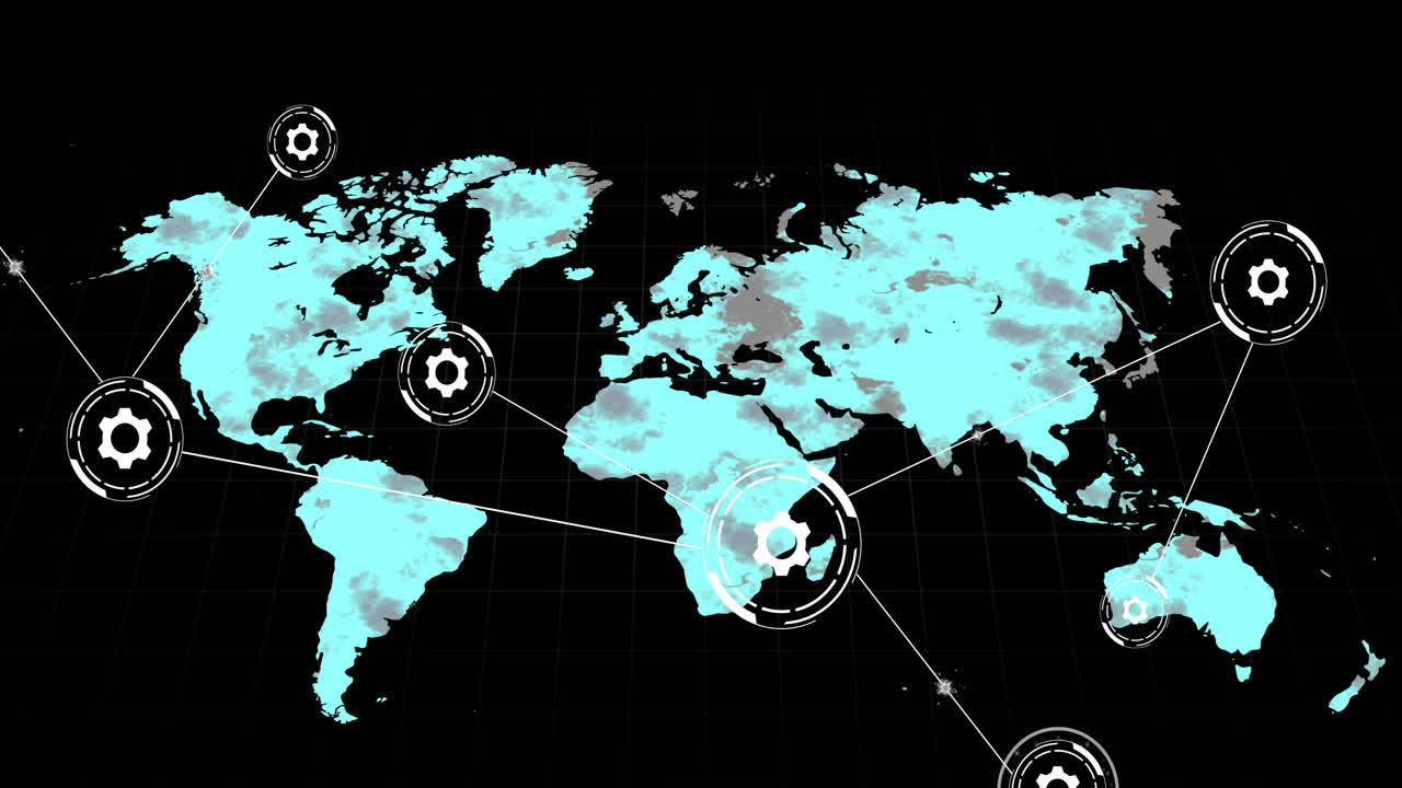Animation of network of conncetions with icons over world map