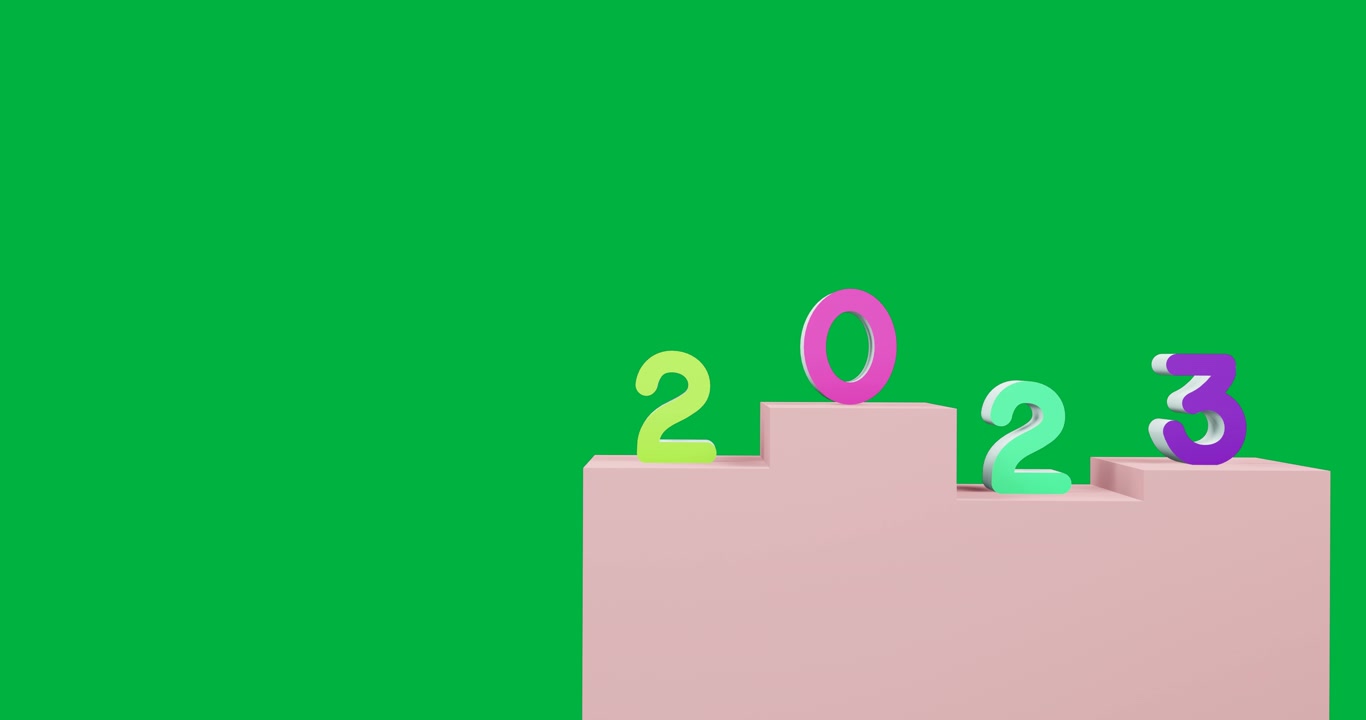 Animazione del numero 2023 del nuovo anno in diversi colori su un blocco rosa su sfondo trasparente.