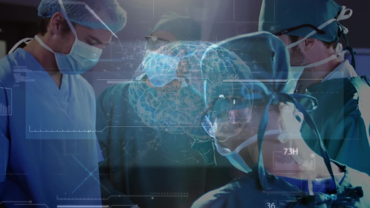 Animación de procesamiento de datos sobre diversos médicos varones.
