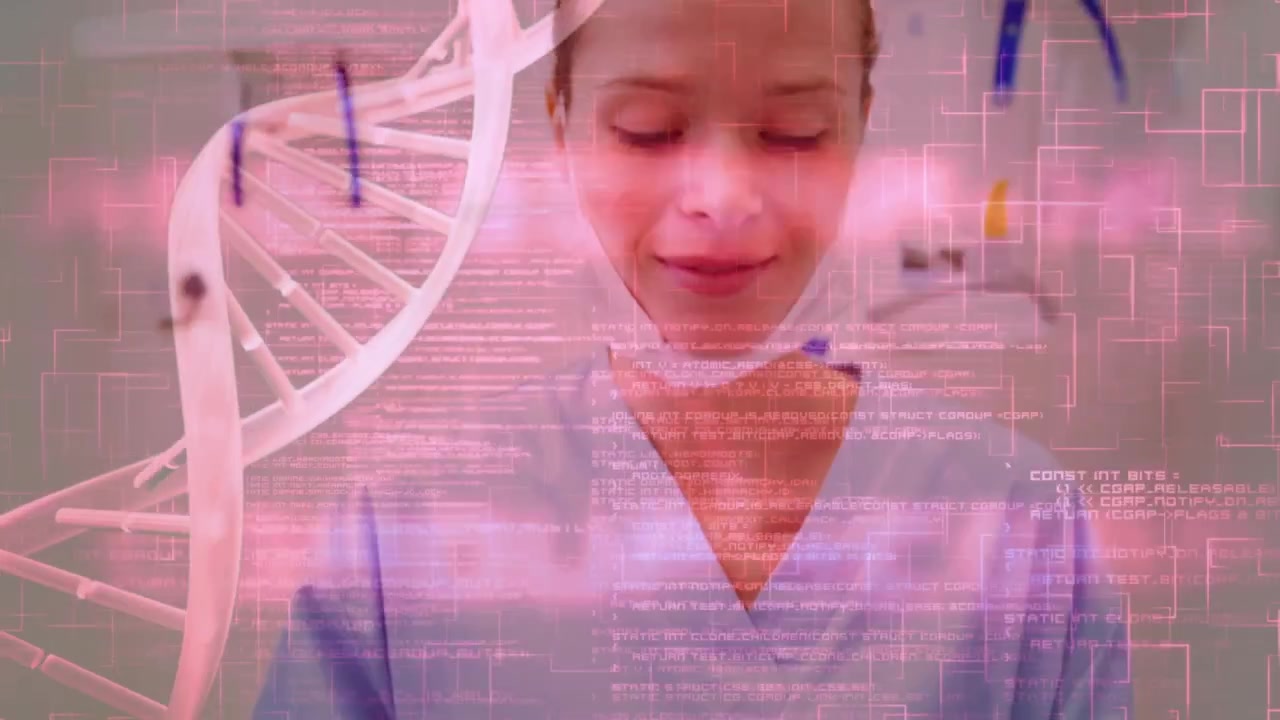 Animation of medical data processing over female dentist