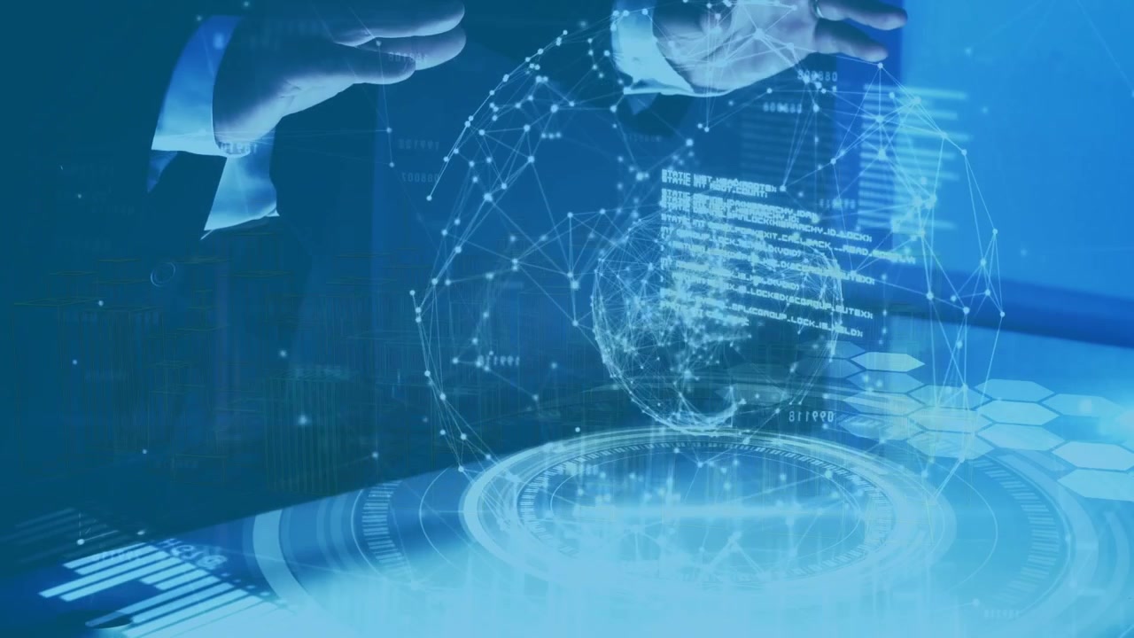 Animation of data processing over caucasian businessman