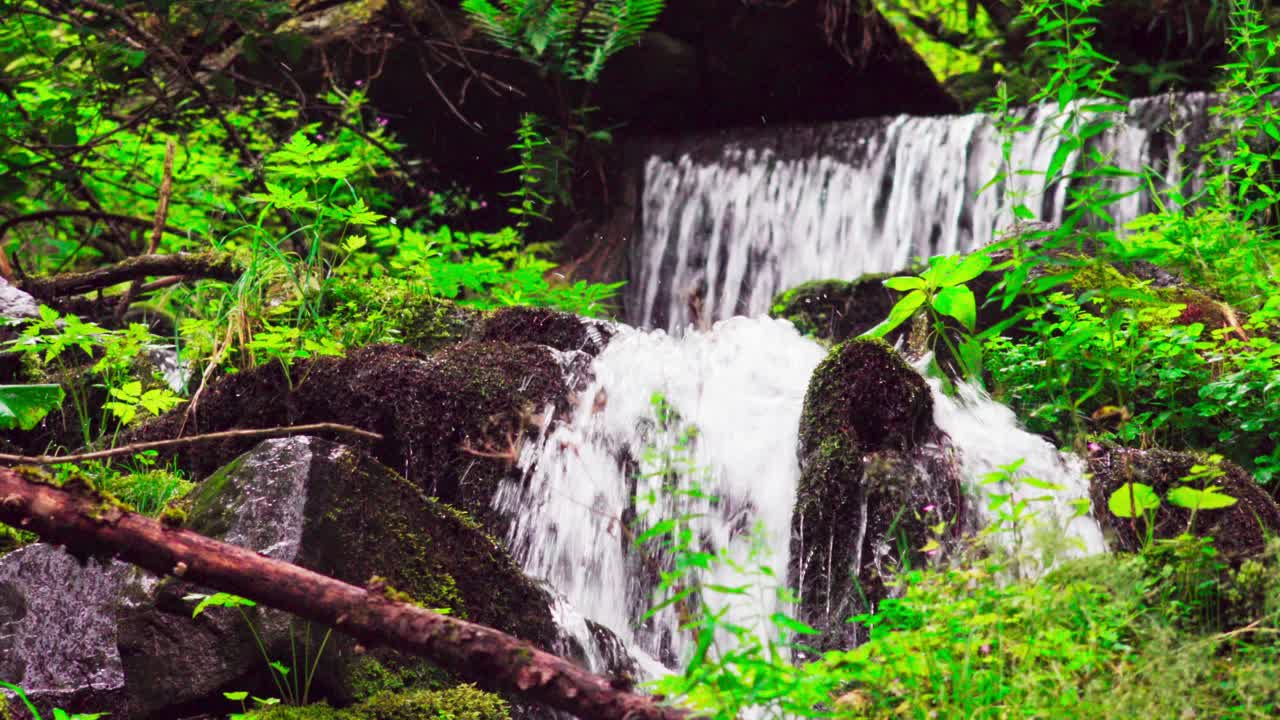 un arroyo fluye sobre escalones naturales formados por la naturaleza y el agua en un bosque, valle de passeier, tirol del sur, italia