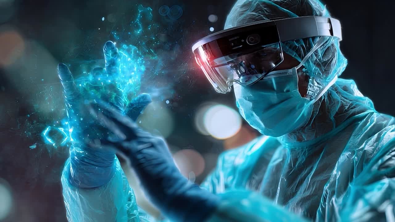 Health expert showcasing advanced tech in a clinical setting