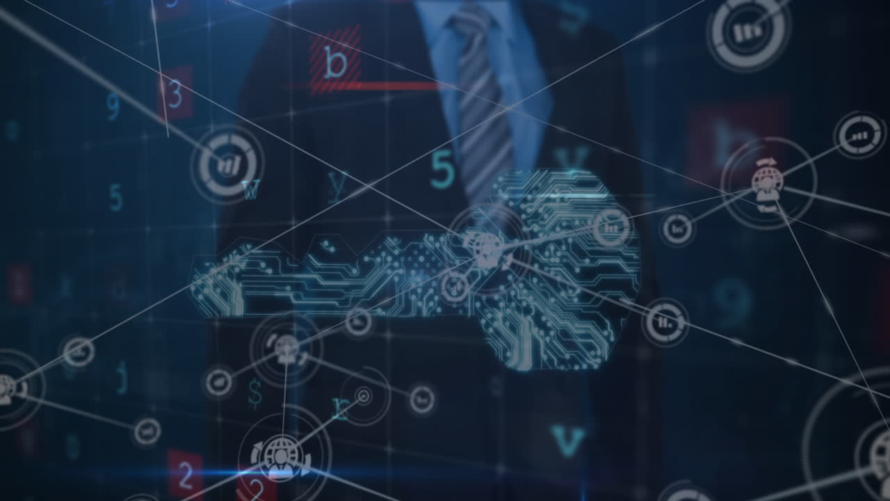 animación de la interfaz digital y la red de conexiones a través del empresario