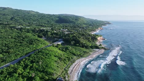 aerial forward on the coast of carretera, barahona in the dominican republic