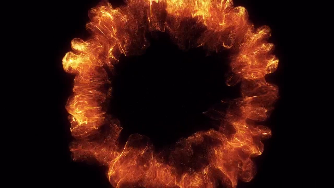 Dynamic Fiery Energy Ring Expanding on Black Background