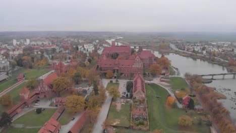 aerial shoot of the biggest brick castle in the world, located in malbork, poland