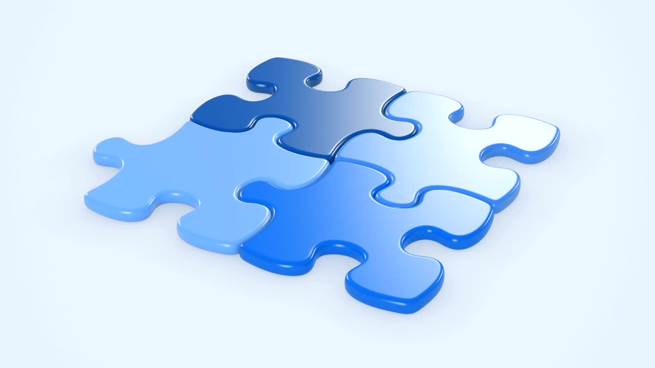 Beautiful Falling Puzzle Pieces Blue and Pink Colors on the Table 3d Animation. Gender Concept. Green Screen Alpha Mask.