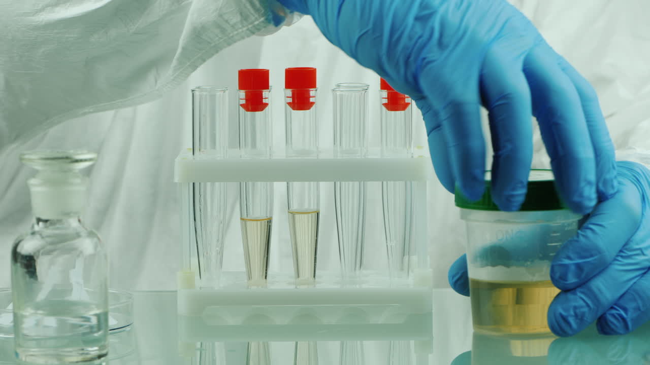 Lab technician does a urine test 5
