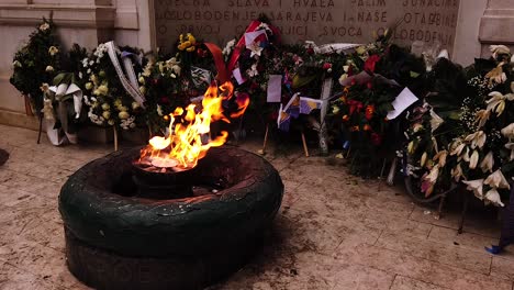the eternal flame in sarajevo, a memorial to the military and civilian victims of the world war two. street, monument. camera pan up