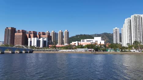 sunny day of urban, scenery of shing mun city river, hong kong china, 2018