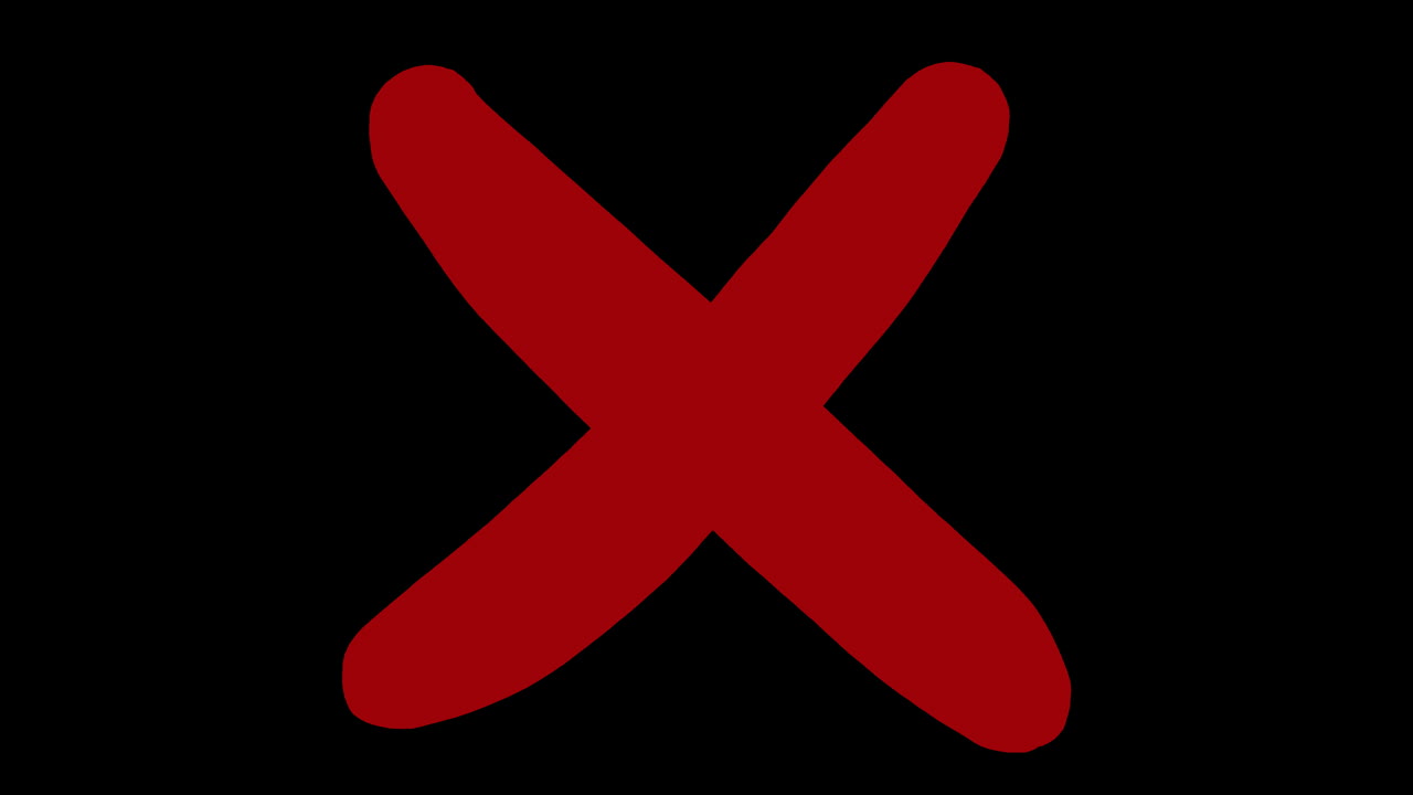 A smooth red X mark appearing on screen with three speeds and over varying backgrounds 