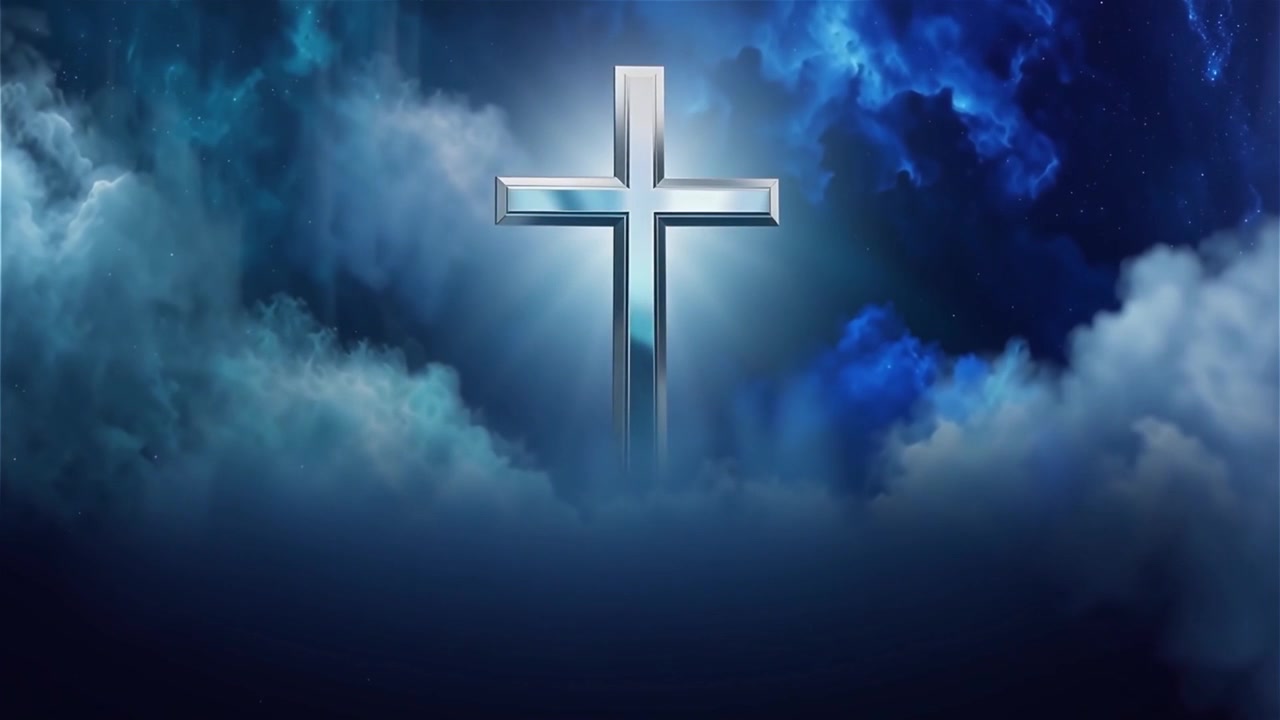 Croce Cristiana Luce Celestiale Sfondo per il Culto.