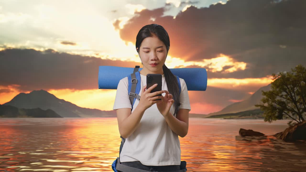 Woman enjoying sunset view on a travel adventure