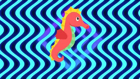 animation of seahorse over moving shapes