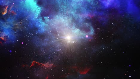 estrella brillante entre las nebulosas azules en el espacio
