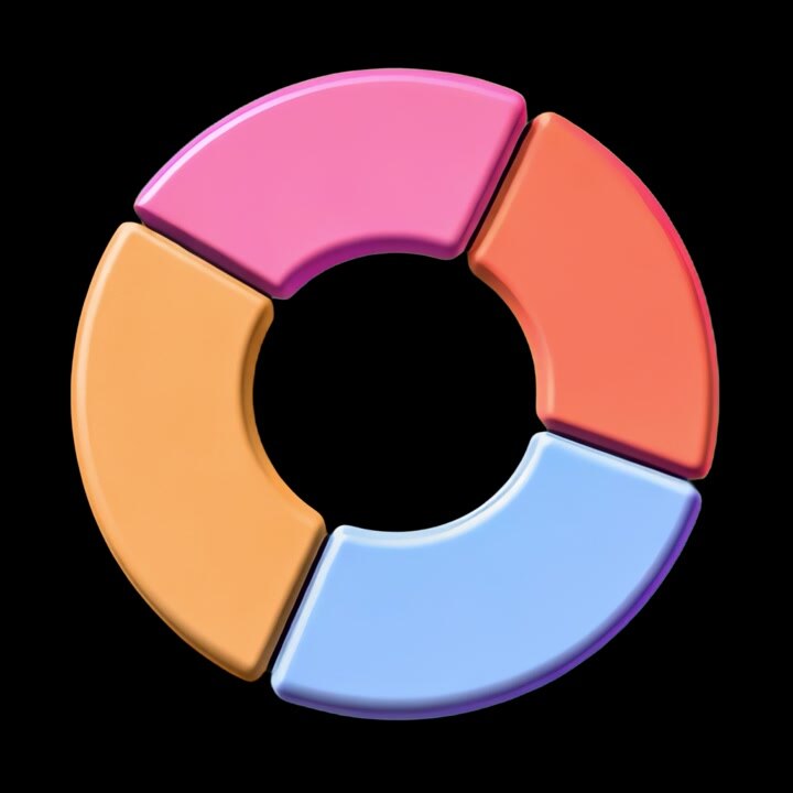 Animated Colorful Circular Pie Chart Rotating on Black Background