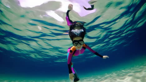 woman snorkeling underwater in clear blue water