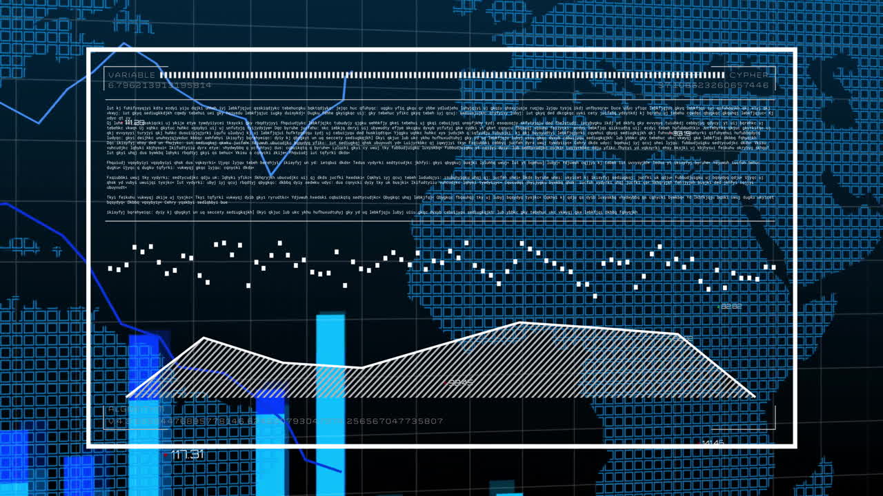 Financial data and analytics animation over digital map of world