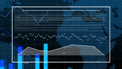 financial data and analytics animation over digital map of world