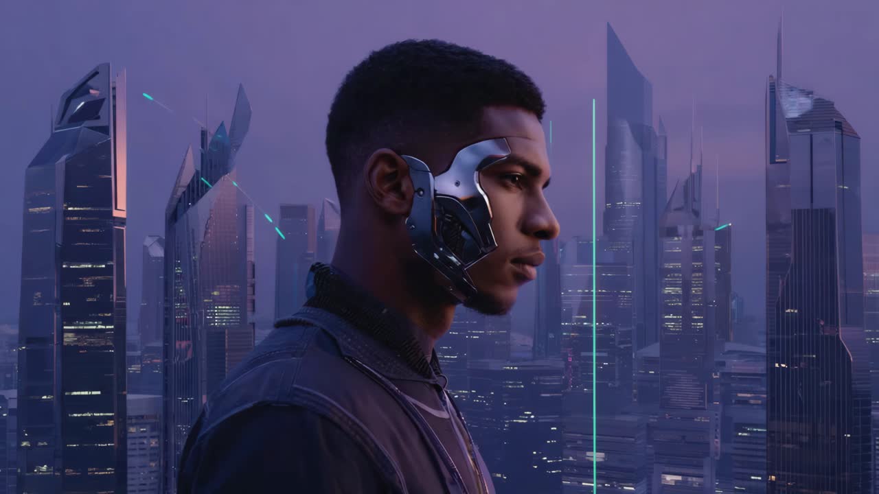 Cyberpunk Futuristic Cityscape Portrait