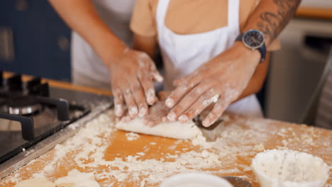 hands, learning and father baking with child