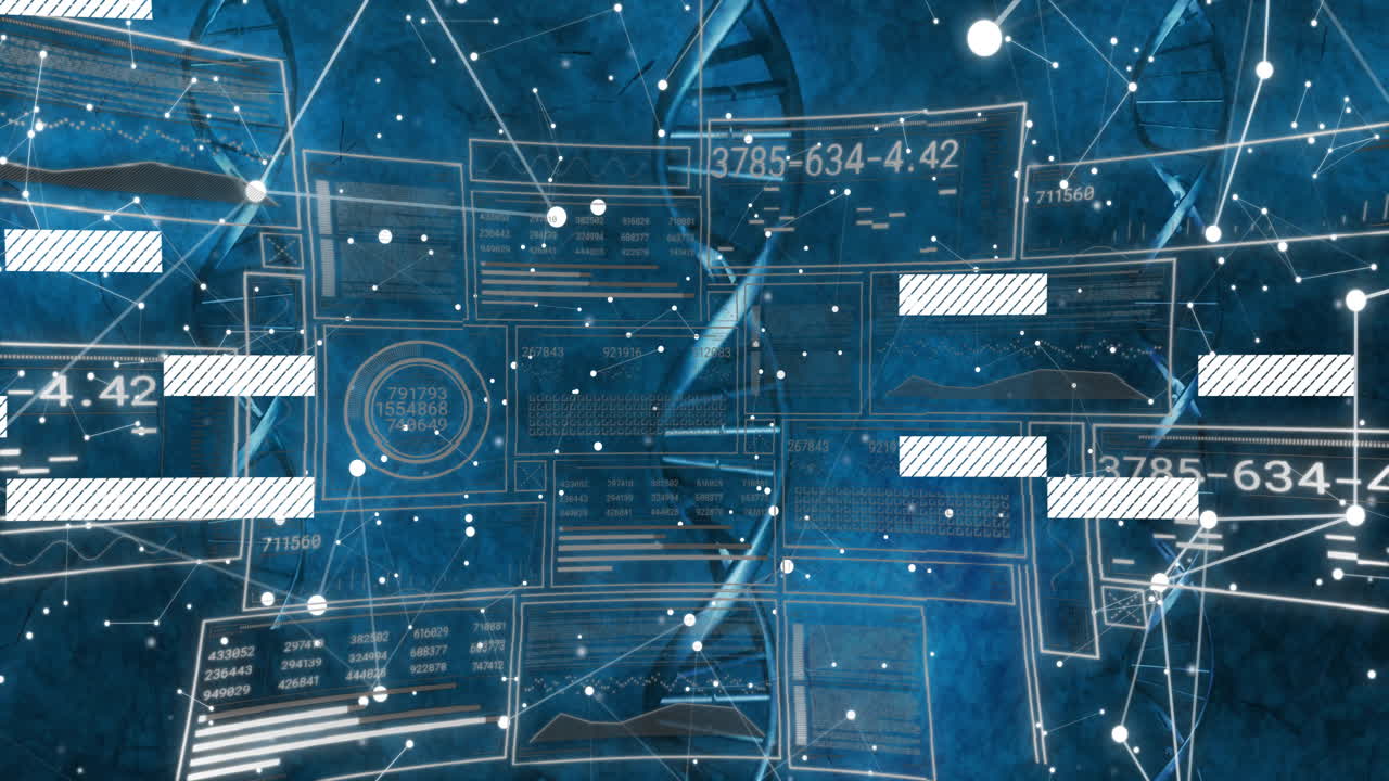 DNA strand with binary coding, processing scientific data in animated sequence