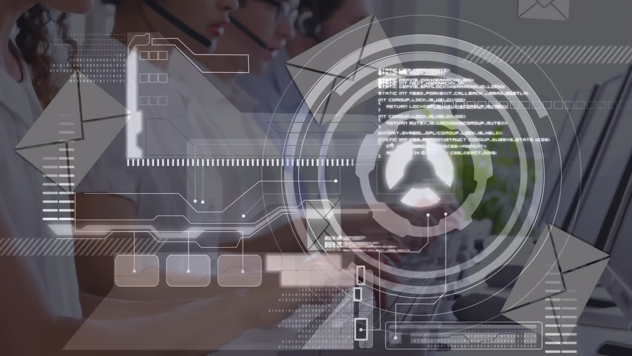 animación del procesamiento de datos financieros sobre personas de negocios que trabajan en la oficina