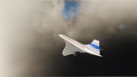 3d animation showing concorde flying through a cloud layer