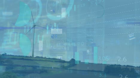 Animation-of-financial-data-processing-over-wind-turbine