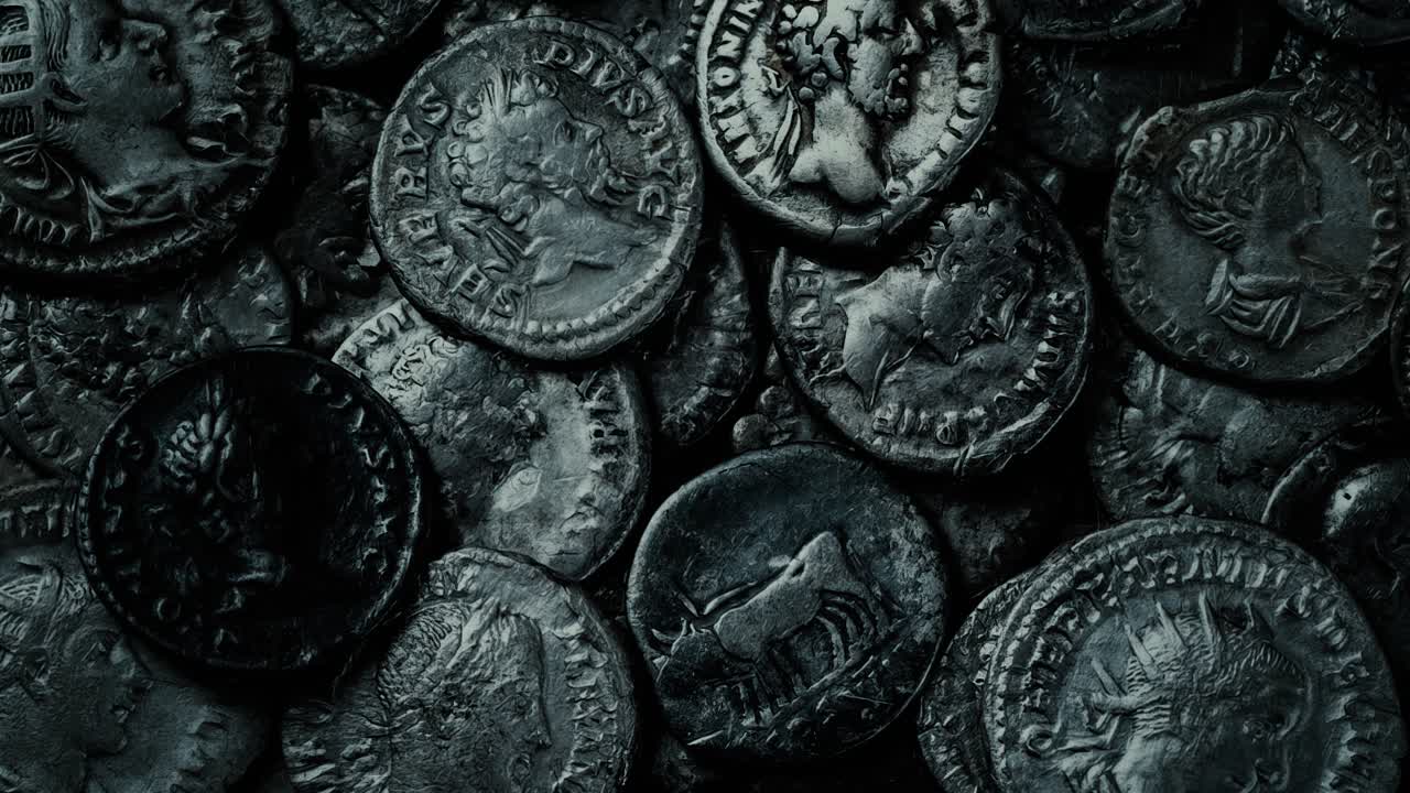 monedas romanas en la oscuridad
