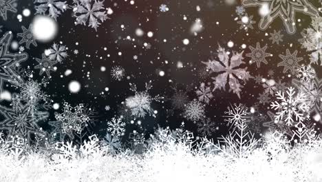 Animation-of-falling-snow-and-white-christmas-snowflakes-on-black-background