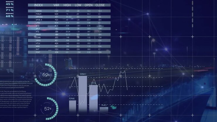 Animation of statistics and data processing over empty office
