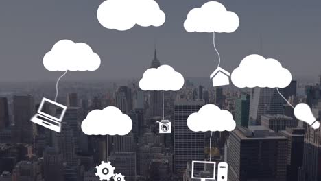 Animation-of-digital-clouds-with-icons-over-landscape