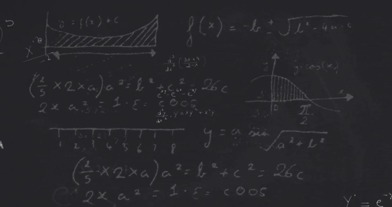 Animation of mathematical equations on black background