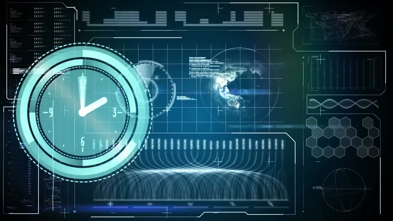 전 세계에 대한 시계 및 통계 처리 애니메이션