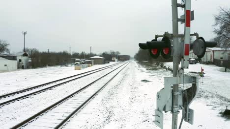 Smooth-capture-of-railroad-crossing-sign-and-train-tracks