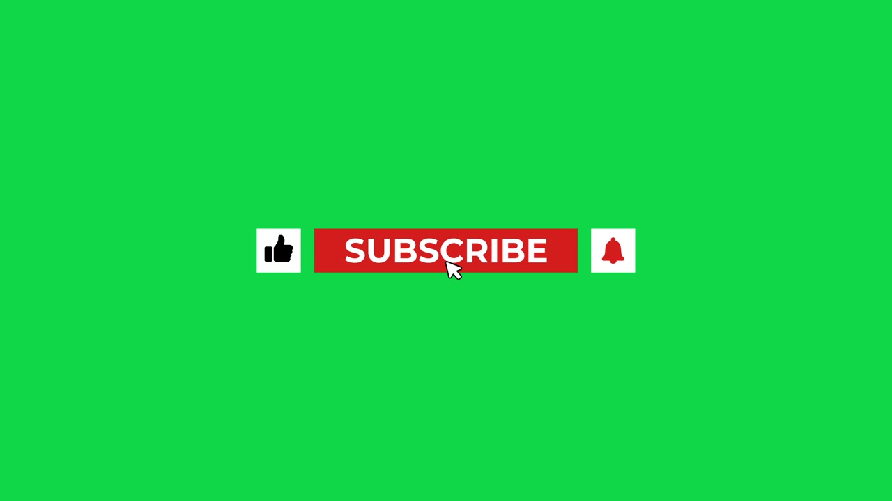 Animated Mouse Clicks Subscribe Like and Bell Icons on Green Screen
