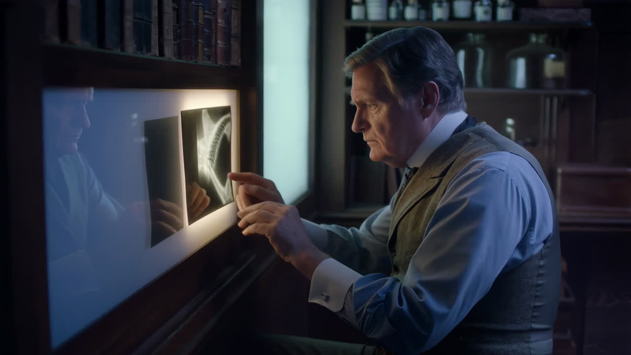 Vintage Veterinarian Examining X-Ray