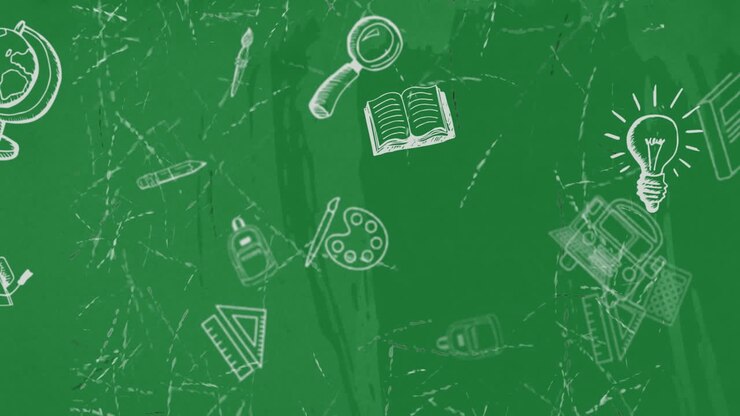Animation of school items icons over distressed green background